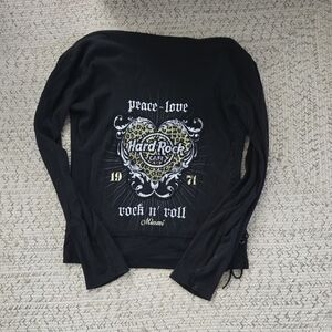 Hard Rock Cafe Miami Black Graphic Leopard Print Long Sleeve Zip Up Hoodie